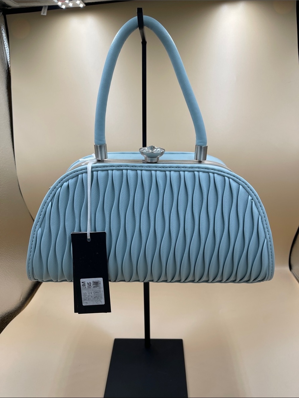 LA TERRE Light Blue Quilted Beautiful Top-Handle Shoulder Bag PETA Friendly